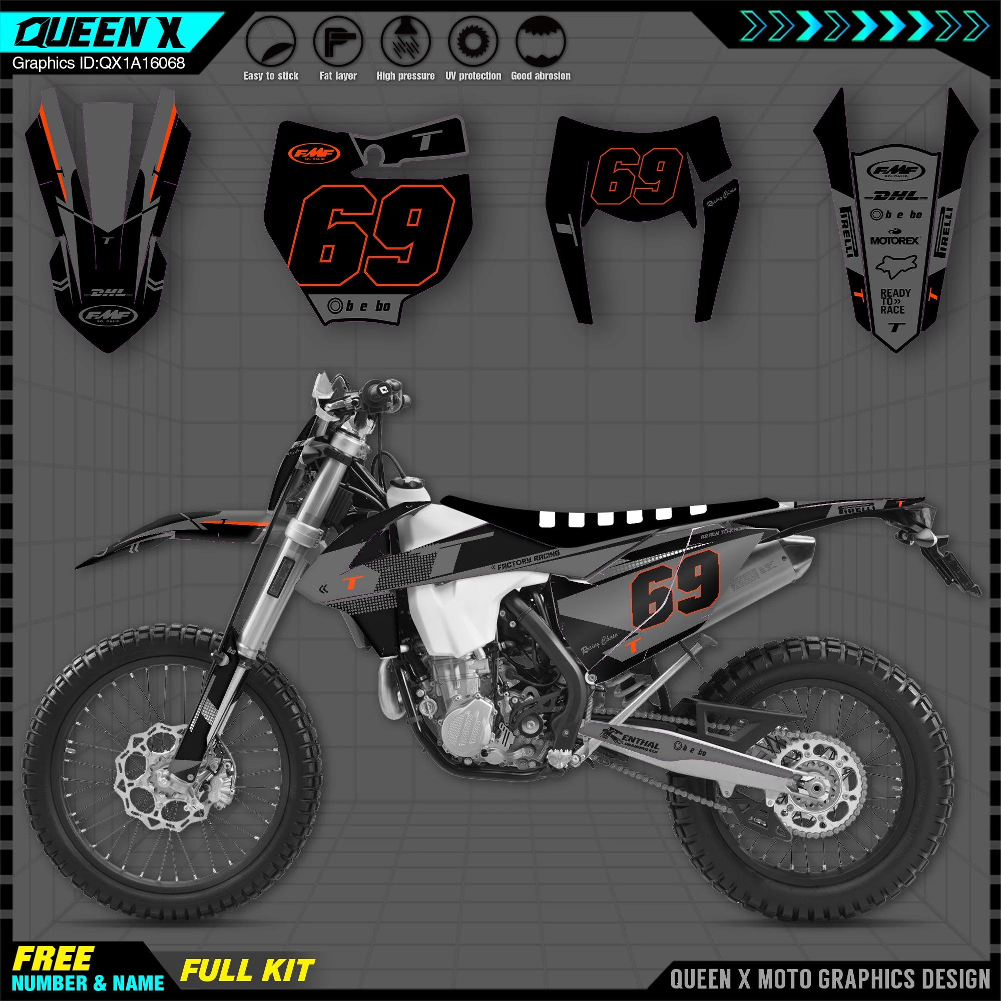 

QUEEN X MOTOR Custom Team Graphics Decals Stickers Kit For KTM 2016 2017 2018 SX SXF 2017 2018 2019 EXC XC-W EXC-F 068