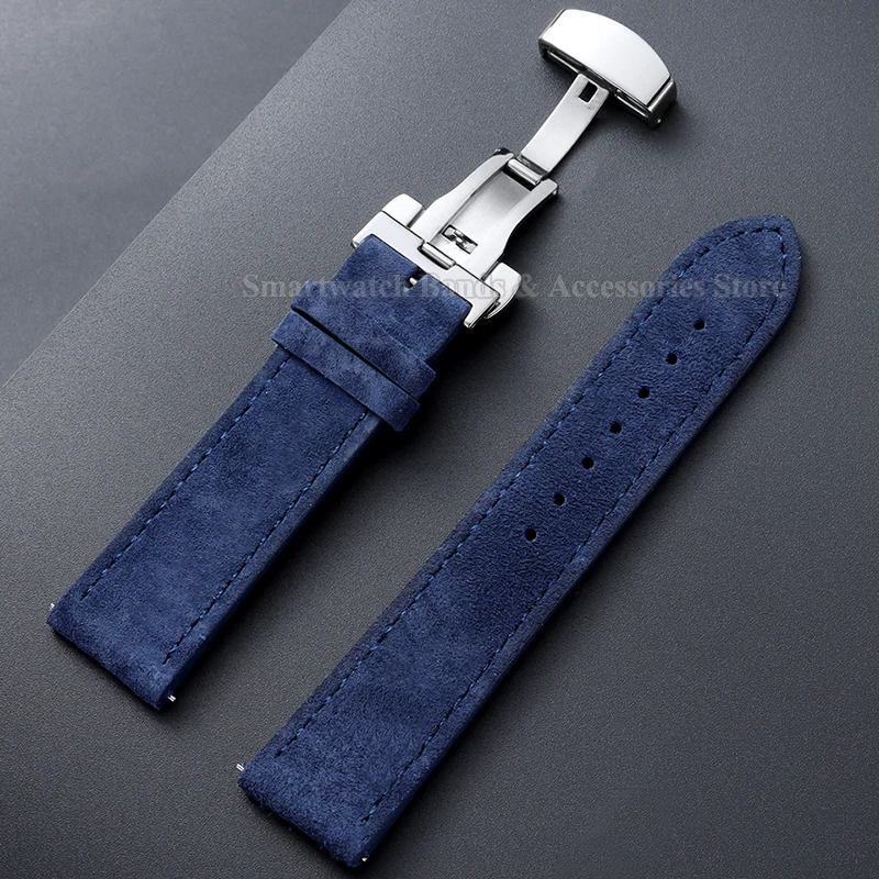 Suede Leather Watch Strap with Butterfly Buckle and Quick Release