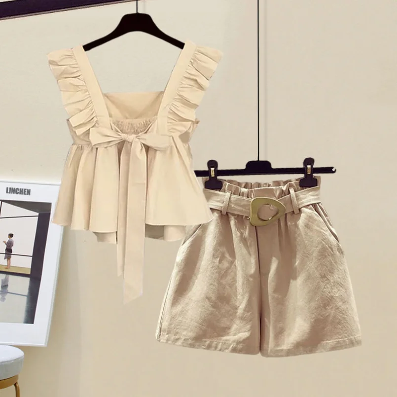 Spring/Summer Set Women's New Korean Edition Slimming Flying Sleeves Shirt Slimming Casual Pants Age Reducing Two Piece Set