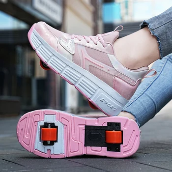 Two Wheels Children's Roller Skate Shoes For Kids Boys Girls Sports Sneakers Walking Running Wear-resistant Casual Skateboard