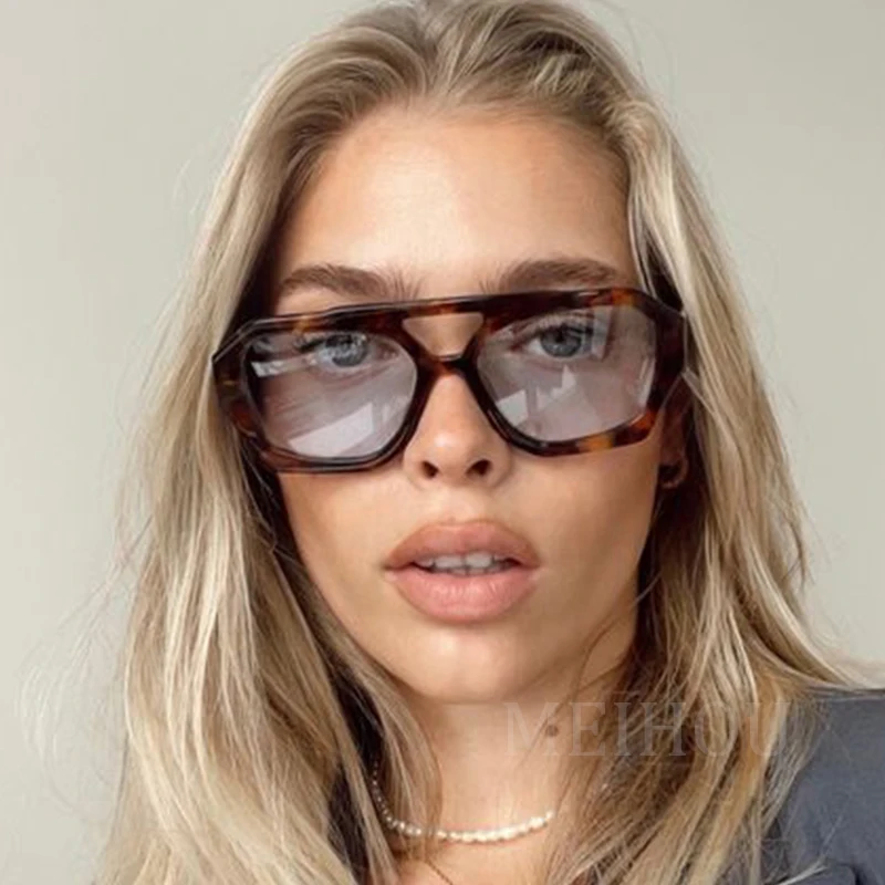 Oversized Sunglasses For Women Retro Square Purple Double Bridge_voghion.com