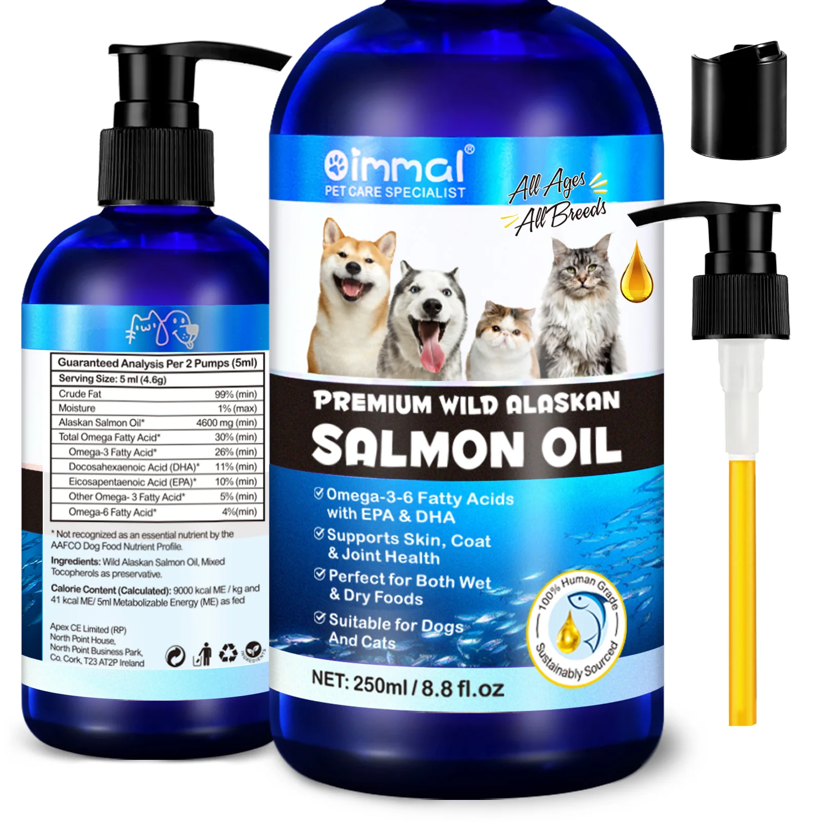 

250ml Pet Dogs Wild Caught OMEGA-3 Fish Oil Natural Sustainably Sourced Non-GMO Ingredients Health Nutritional Supplements