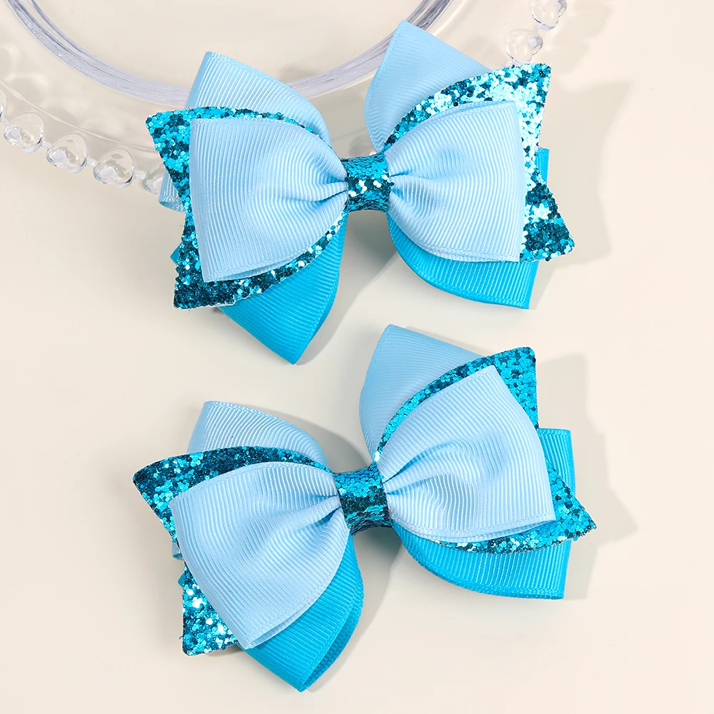 2pcs Sparkling Pink Glitter Bow Hair Clips For Girls Cute Ribbon Bow Hairpins Ideal For Gifts & Casual Attire Hair Accessories