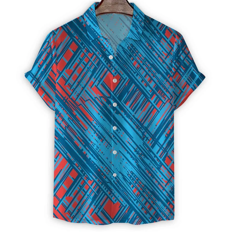Camisa con estampado geométrico 3D para hombre, camisas hawaianas de verano, blusas de manga corta para playa y calle, blusa con botones de solapa, ropa para hombre