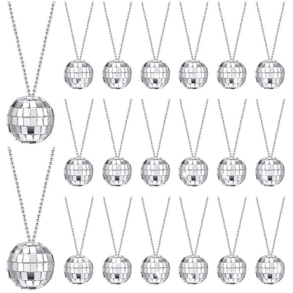 

10Pcs/Set Mirror Disco Ball Necklaces 70s 80s 90s Disco Party Ball Silver Favor Decoration Costume Accessories Dance Supplies