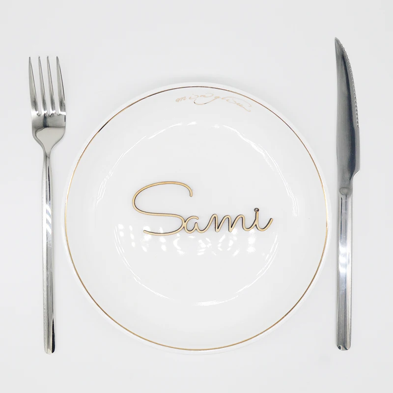 Personalized Laser Cut Wood Name Wedding Place Card Mirror Gold Acrylic Guest Bride and Groom Names Seating Tags place cards customize products