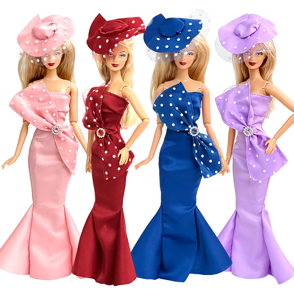 

NK Official 4 Pcs Noble Dress Gorgeous Bow Evening Dress Suitable Red Blue Purple Pink For Doll Party Party For Barbie Doll 1/6