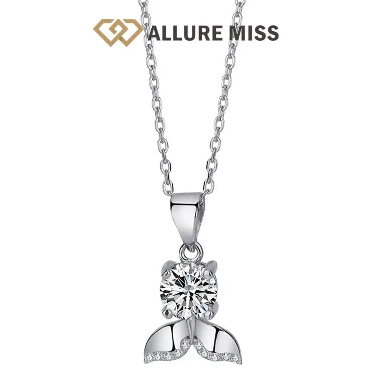 

Fish tail Jewelry Moissanite 100% 925 Sterling Silver Necklace GRA Certified D color Round Brilliant Cut Sparkling Romantic