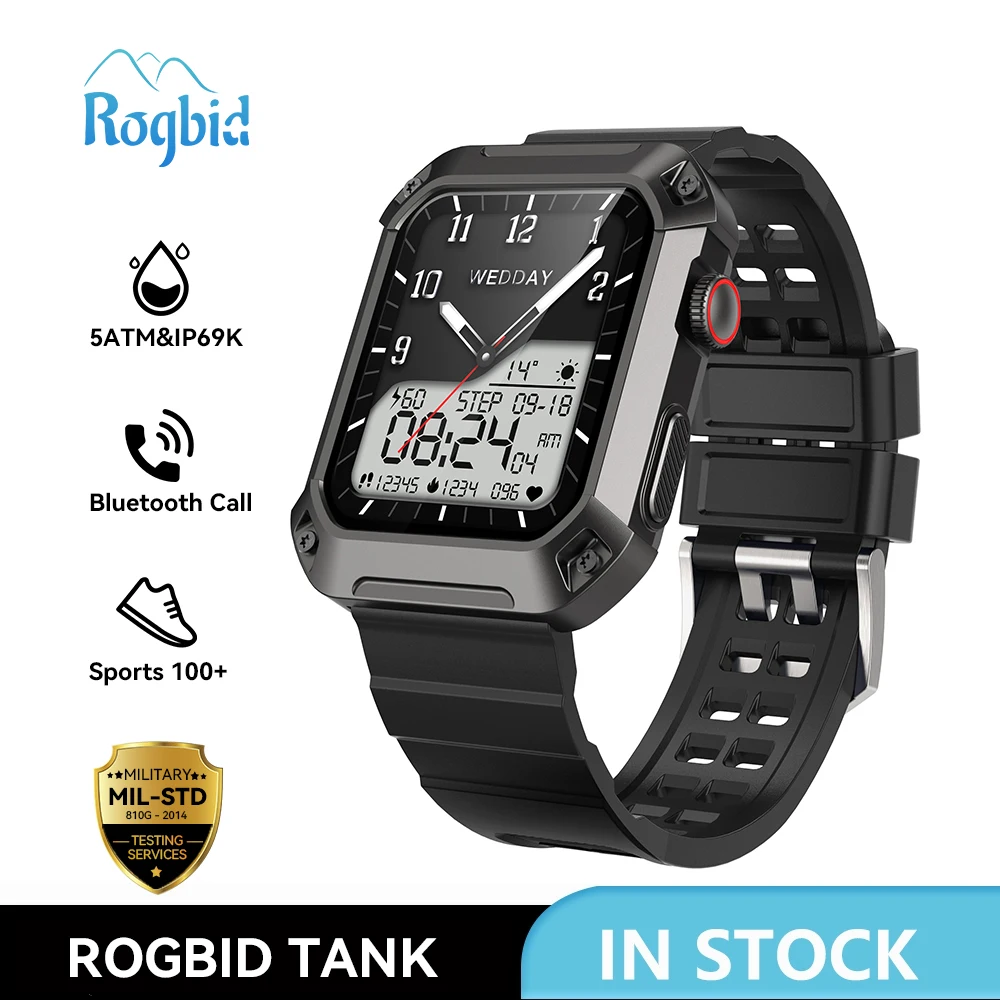 

Мужские Водонепроницаемые умные часы Rogbid TANK в стиле милитари, 5 АТМ, прочный фитнес-трекер для занятий спортом на открытом воздухе, Смарт-часы с Bluetooth