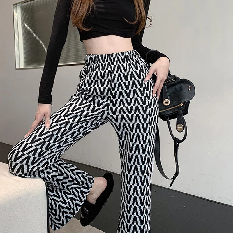 Women High Waist Geometric Print Flare Leggings Summer Flare Pants Fashion Bodycon Trousers Bell Bottom Split Ins Korea Leggings