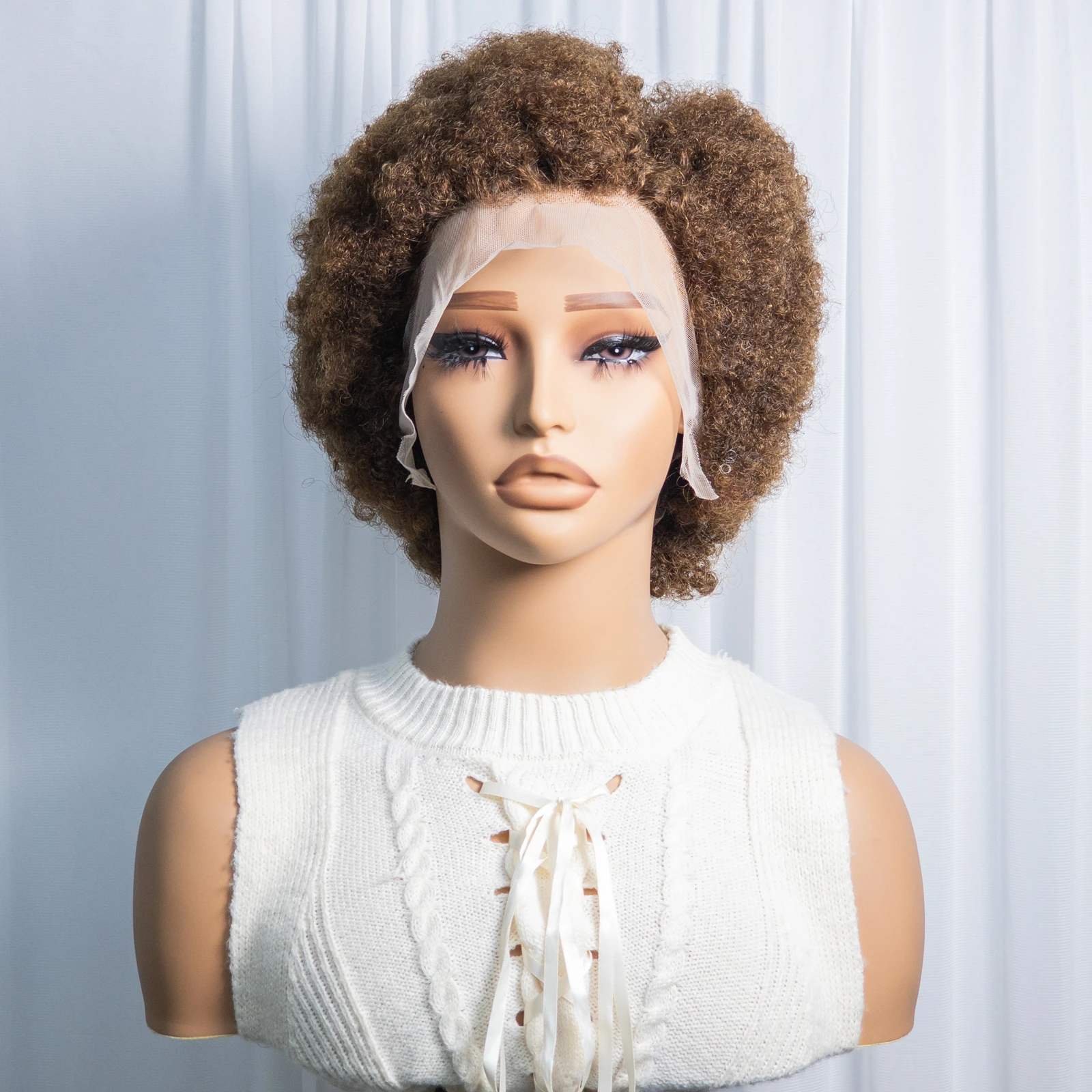 Chocolate Brown HD 13x4 Lace Frontal Short Hair Wig 200% Density Afro Kinky Curly Human Hair Wigs Part Side Remy Human Wigs
