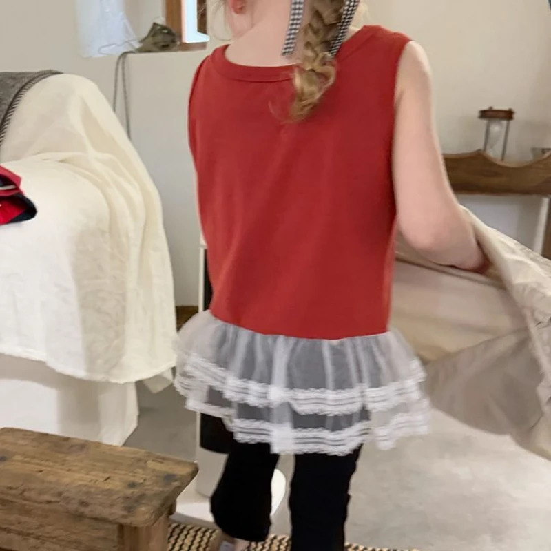 Girls Baby Vest 2025 Spring Summer New Korean Fashion Solid Color Children Cute Casual Simple All-match Splicing Mesh Waistcoats - 4