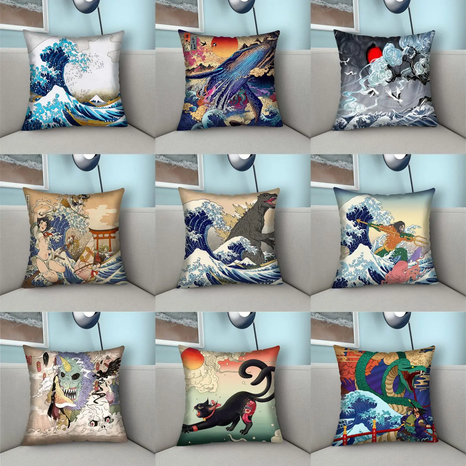 

Sea of Japan Pillowcase Blue Ocean Painting Pillows Case Decor Home Living Room Decoration Pillow Cover for Bed Sofa Bedroom