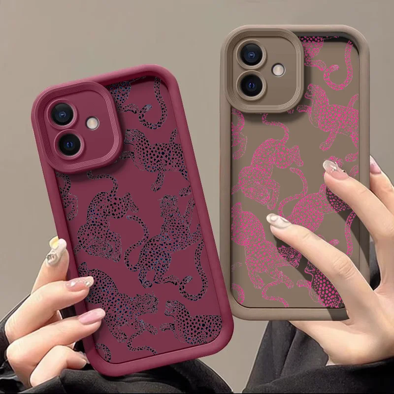 Pink Leopard Print Shockproof Soft Silicon Phone Case - Cute Animal Design Cover