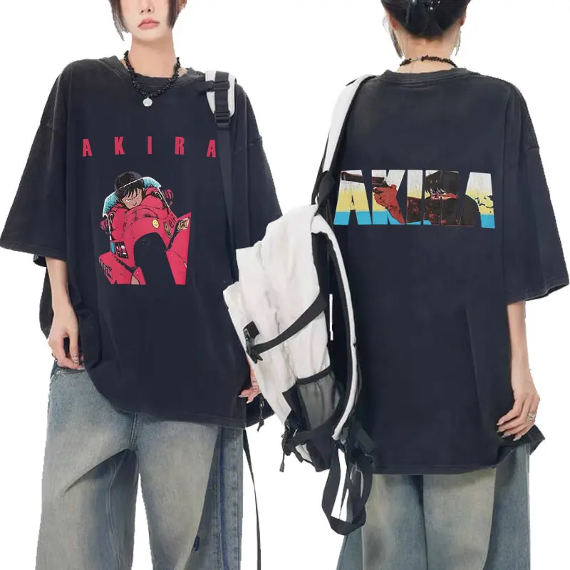 

Hot Anime Neo Tokyo Akira Movie Science Fiction Shotaro Kaneda Printed T-shirt Y2k Clothing Washed Vintage Black T Shirt Men's