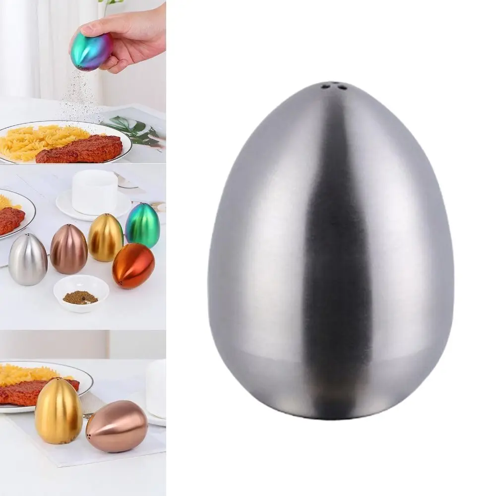 Salt Shaker Salt Pepper Shakers Seasoning Jar Creative Stainless Steel Condiment Jar Utensils Egg Shape Upright 3-hole Seasoning Container