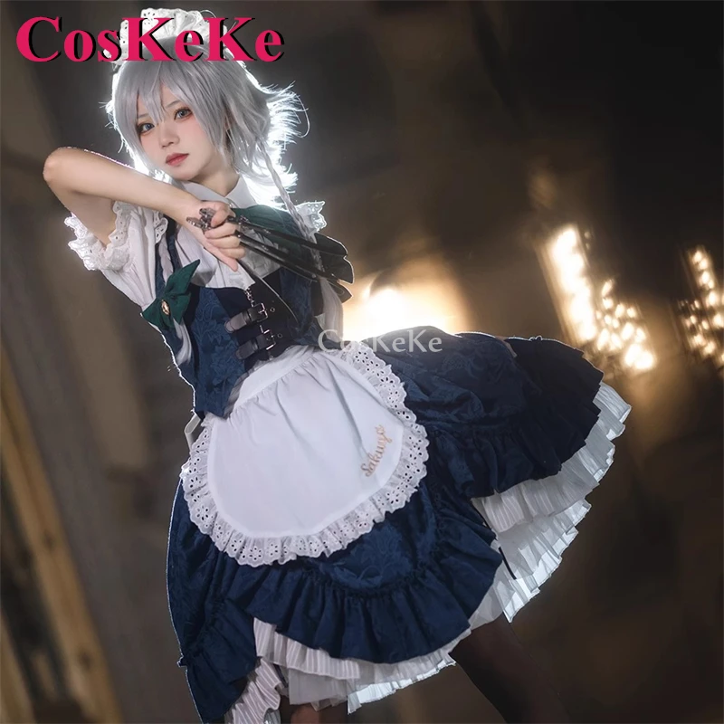 

CosKeKe Izayoi Sakuya Cosplay Game Touhou Project Costume Sweet Lovely Maid Outfit Women Halloween Party Role Play Clothing New