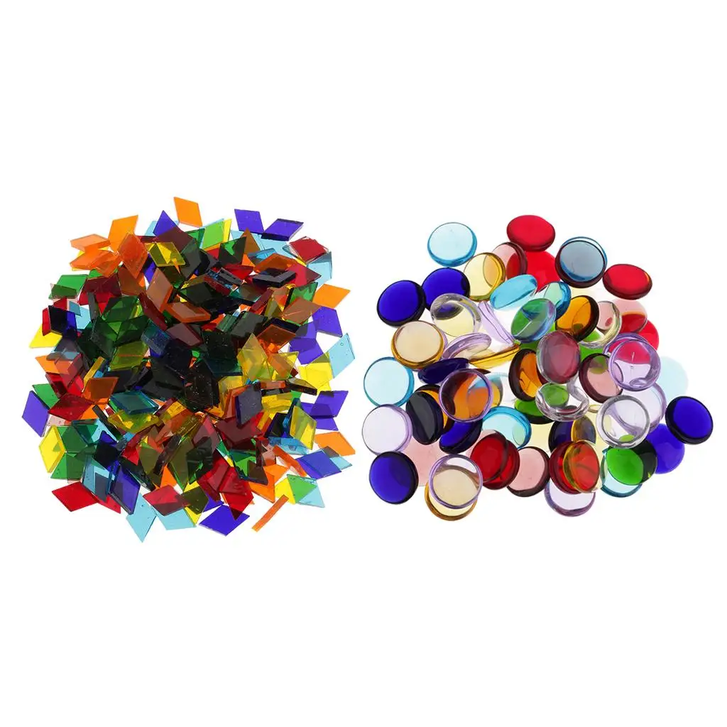 260g Round Rhombus Glass Mosaic Tiles Embellishment for Handmade Ornament