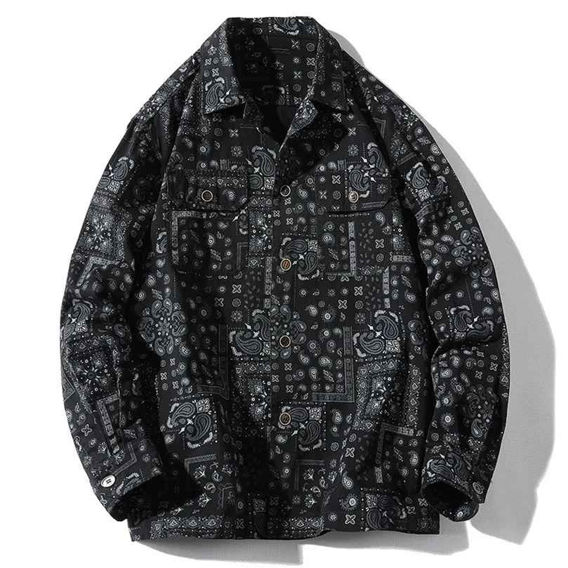100% Cotton Bandana Paisley Print Men's Spring Jacket Turn Collar Long Sleeve Youth Coat Thin Autumn Windbreaker 2025 6