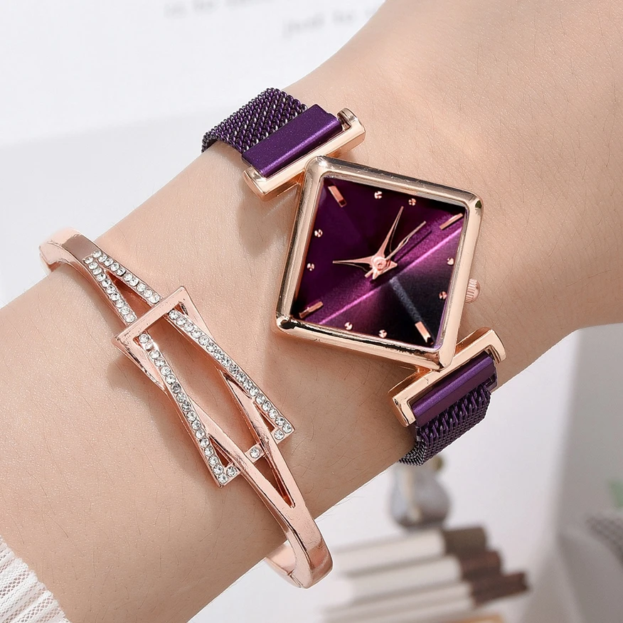 

Frauen Quadrat Uhr Luxus Damen Quarz Magnet Schnalle Gradienten Farbe Uhren Relogio Feminino Für Geschenk Uhr