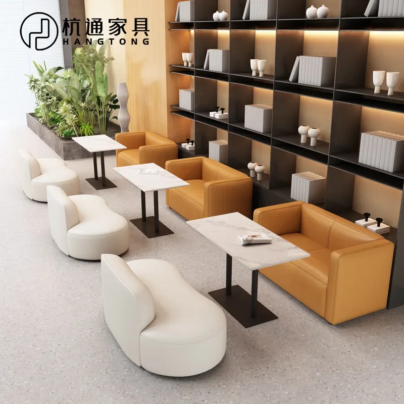 

Q28 Café Library Leisure Table and Chair Combination Sales Office Leisure Club Negotiation Reception Sofa Dessert Milk Tea Sho