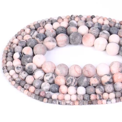 Vibrant Natural Stone Beads - Multi - Size Colorful Jaspers & Turquoises for DIY Jewelry & Bracelets (Matte Pink Zebra)