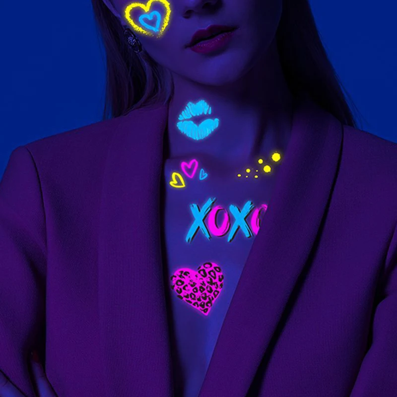 Fluorescent Sticker Luminous Temporary Tattoos Stickers UV Glow Fluorescent Bull Tattoo Waterproof For Body Art Decals 3