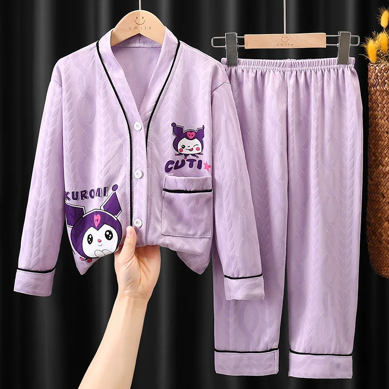

2023 New Spring Autumn Kids Pajama Sets Kawaii Sanrioes Anime Kuromi Girls Boys Long Sleeve Pants Pajamas Homewear Clothes