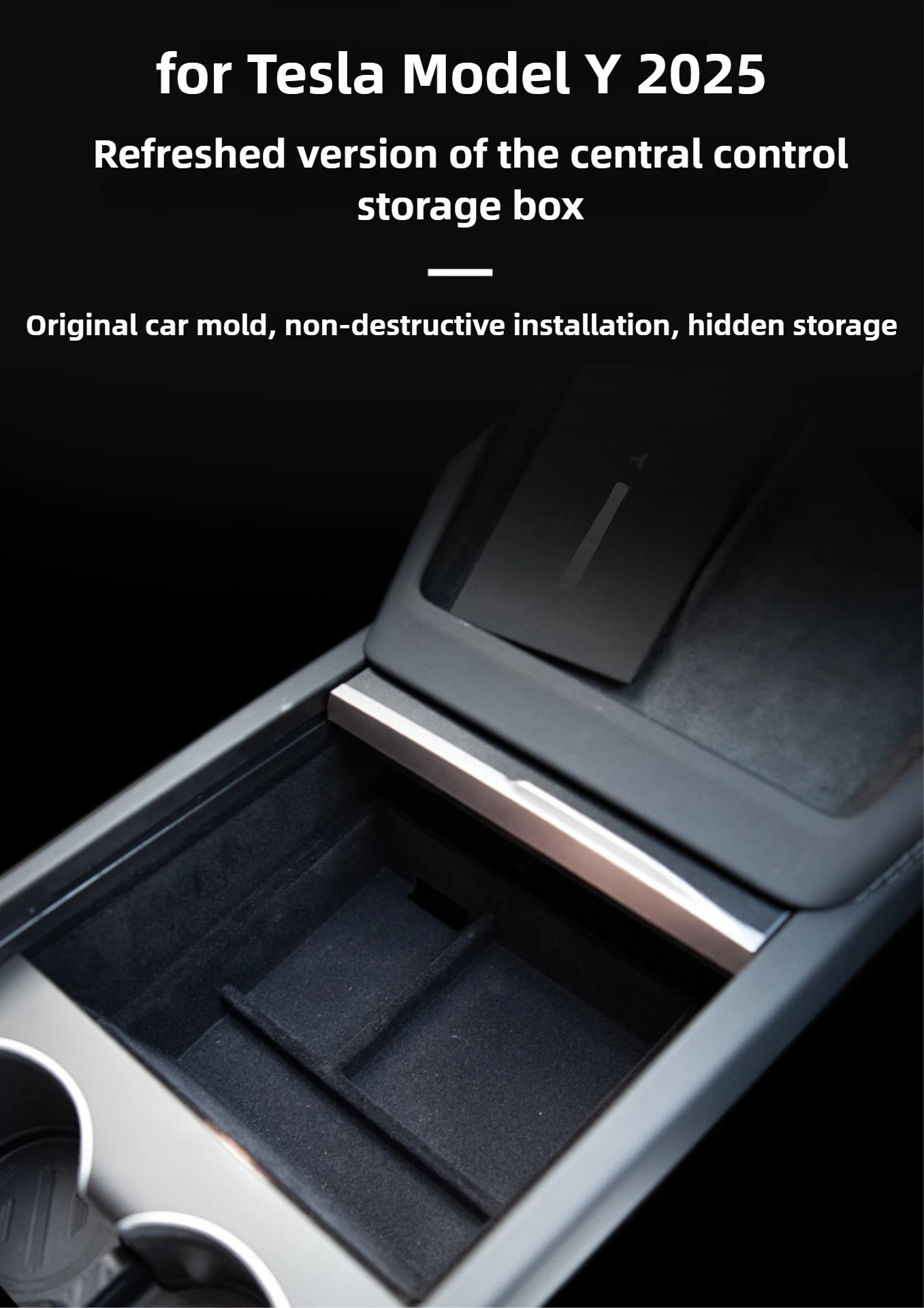 for Tesla Model Y L Juniper 2026 Center Console Organizer Storage Box Anti-slip Cup Mat Armrest Box Hidden Box YL Accessories