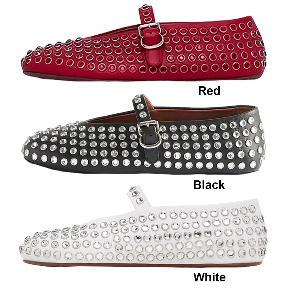 Women Shiny Rhinestone Shoes with Buckle Strap Rhinestone Ballet Flats Crystal Ballerina Shoes Comfortable Female Casual Shoes 6