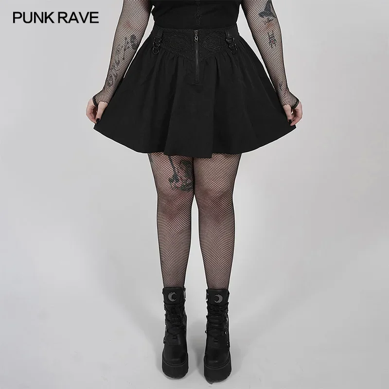 

PUNK RAVE Women's Gothic Metal Ghost Pendant Thorn Desire Decal Skirt Daily Casual High Waist Club Black Mini Skirts
