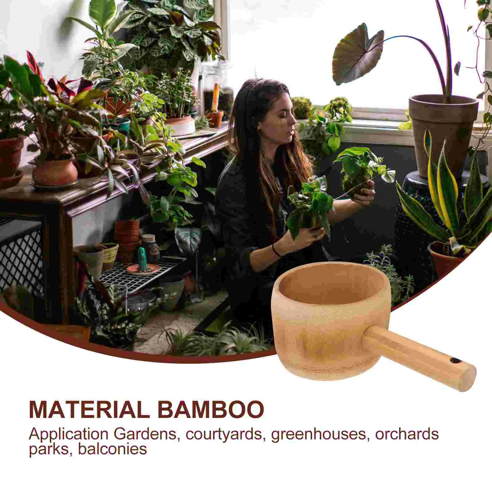 Bucket Watering Ladle Creative Scoop Garden Long Spoon Bamboo Flower Brown Child