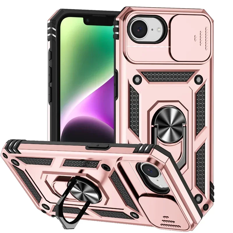 Premium Shockproof Armor Case with Slide Lens Protection and Ring Holder