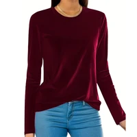 Plus Size Women's Tops 2025 New Solid Color Round Neck Long Sleeve Shirt Slim Stretchy Blouse Casual Loose Fit Tunic Top 1XL-5XL - Image 3