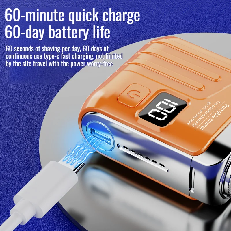 R-19 미니 전기 면도기 디지털 디스플레이 자기식 이중 블레이드 방수 타입-C 고속 충전 휴대용 남성용 면도기