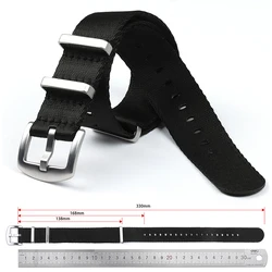 Premium Extra Long Nylon Watch Strap - Military Sport Band Bracelet, 20mm/22mm - 22mm (Black)