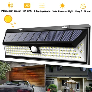 118 LED Solar Wall Lamp PIR Motion Sensor Outdoor Security Lamp 3models Outdoor Garden Courtyard Waterproof Led Wall Light 2