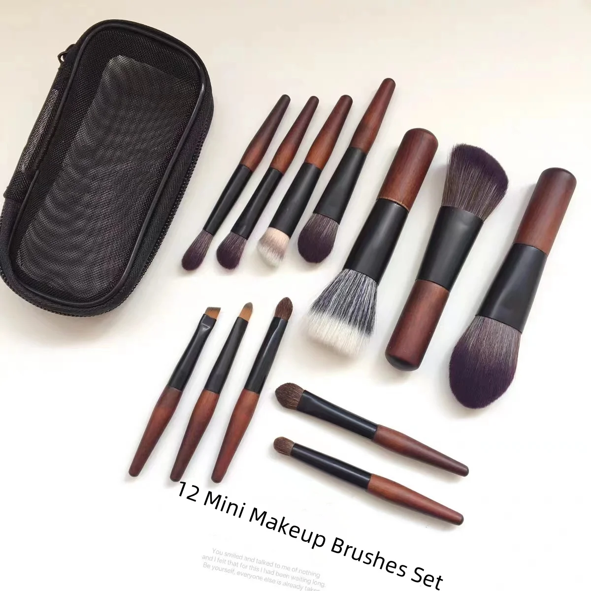 12pcs Mini Makeup Brushes Eyeshadow Brush Loose Powder Blusher Foundation Brush Travel Portable Make Up Brushes with Bag 6