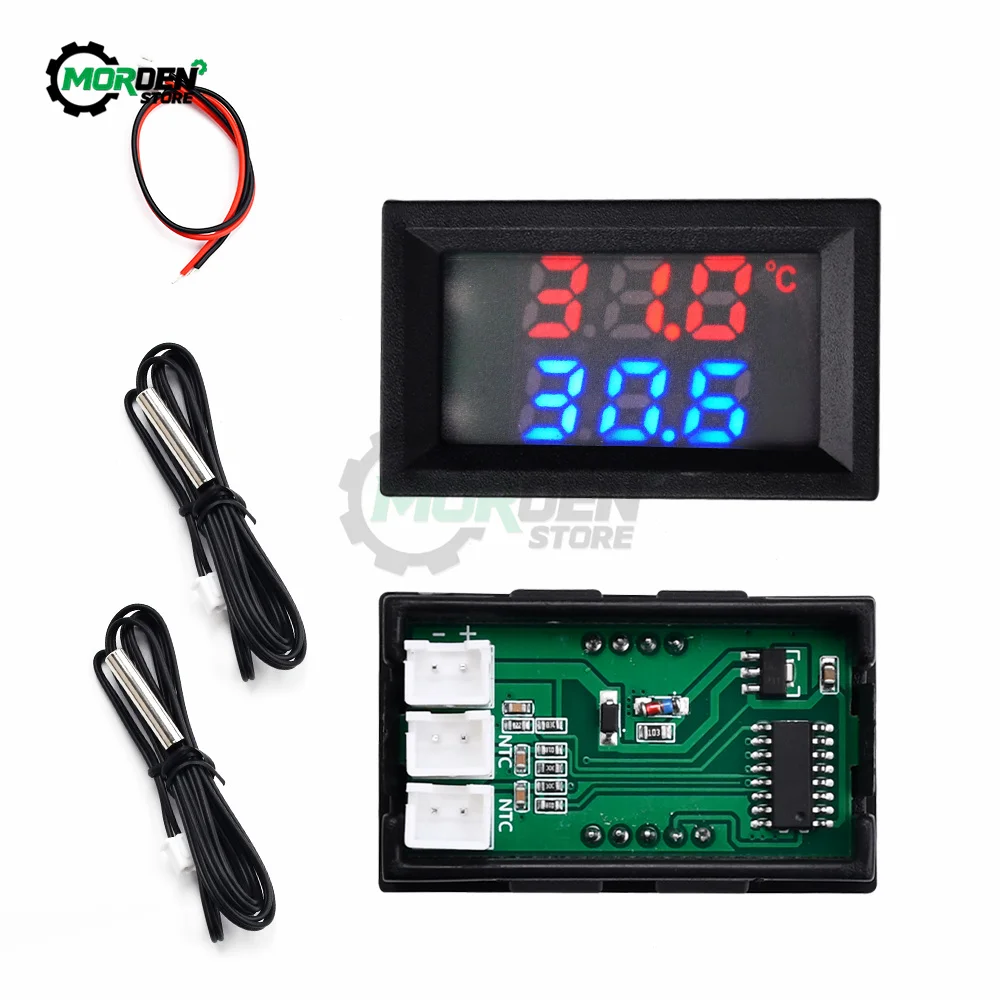 Temperature sensor DC4-30V 5V 12V 0.28 Inch LED Display Dual NTC 10K 3950 Voltmeter Digital With NTC Probe Cable