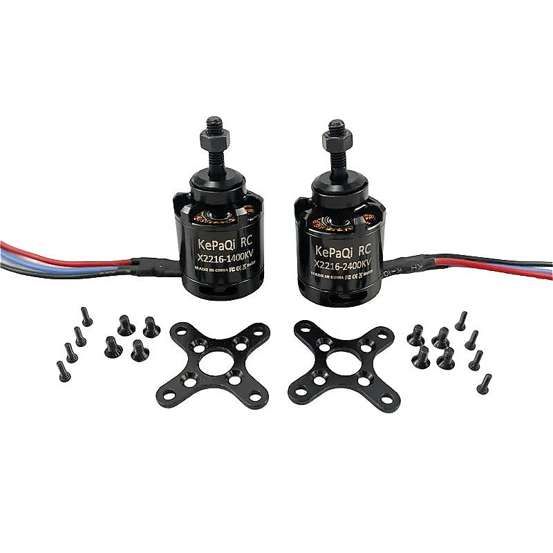 Vue latérale du moteur sans balais KePaQi X2216 2400KV, montrant les bobines et l'axe