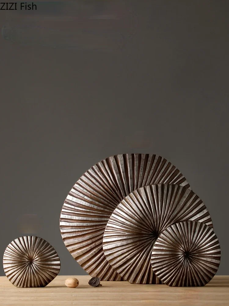 Resin Crafts Flower Arrangement Round Flower Vase Stripe Irregular Bumps Imitation Wood Texture Modern Home Decoration 5