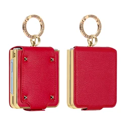 Elegant PU Leather Phone Case with Finger Ring and Screen Film - Galaxy Z Flip5 (Red)