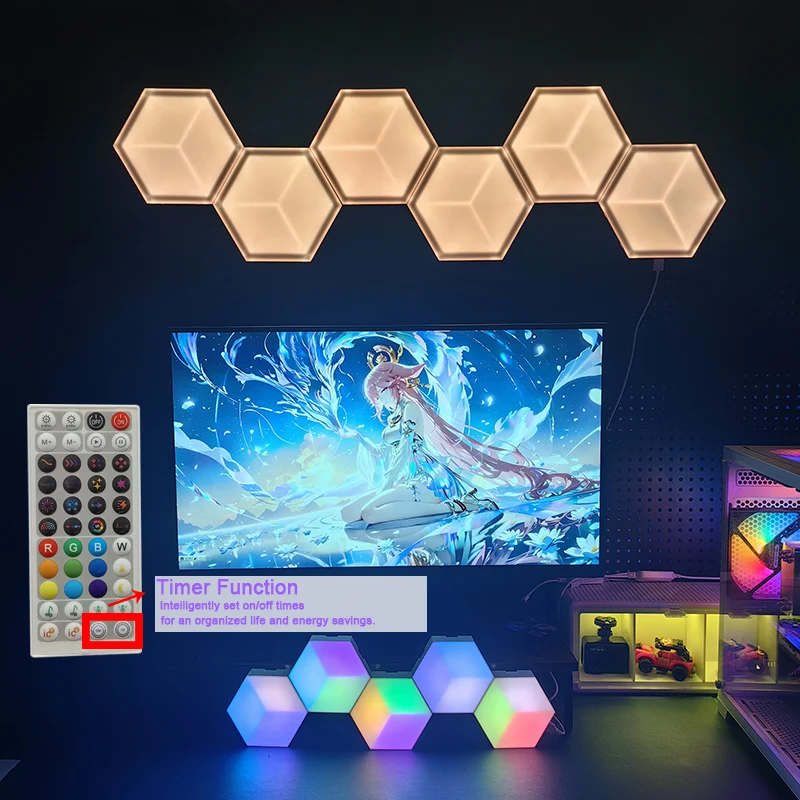 6/10개 LED 벽 장식 조명 DIY 조명 퀀텀 램프 효과 헥사 조명 음악 동기화 조명 앱 제어 조명 (e스포츠, 영화용)