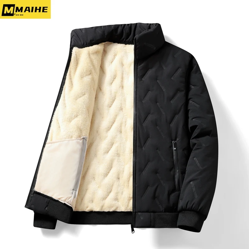 2023 Autumn Winter Jacket Men Lambswool Warm Thicken Jackets Waterproof Jogging Casual Coat Men Fashion Loose Grey Parke Jacket