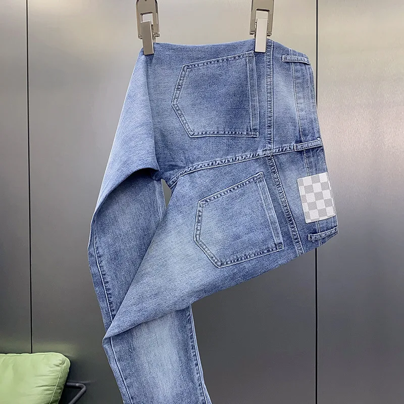 New Jeans Men'S Plaid Print Straight Fit Men'S Pants Blue