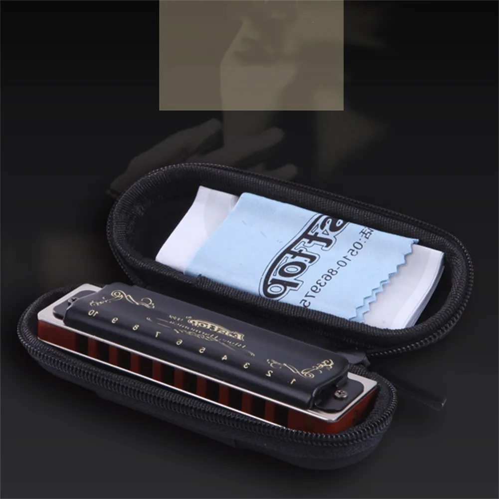 Easttop 10 Holes Harmonica Blues Harp Mouth Organ Professional Key Of A B C D E F G Black T008K Birthday Present Gift With Box