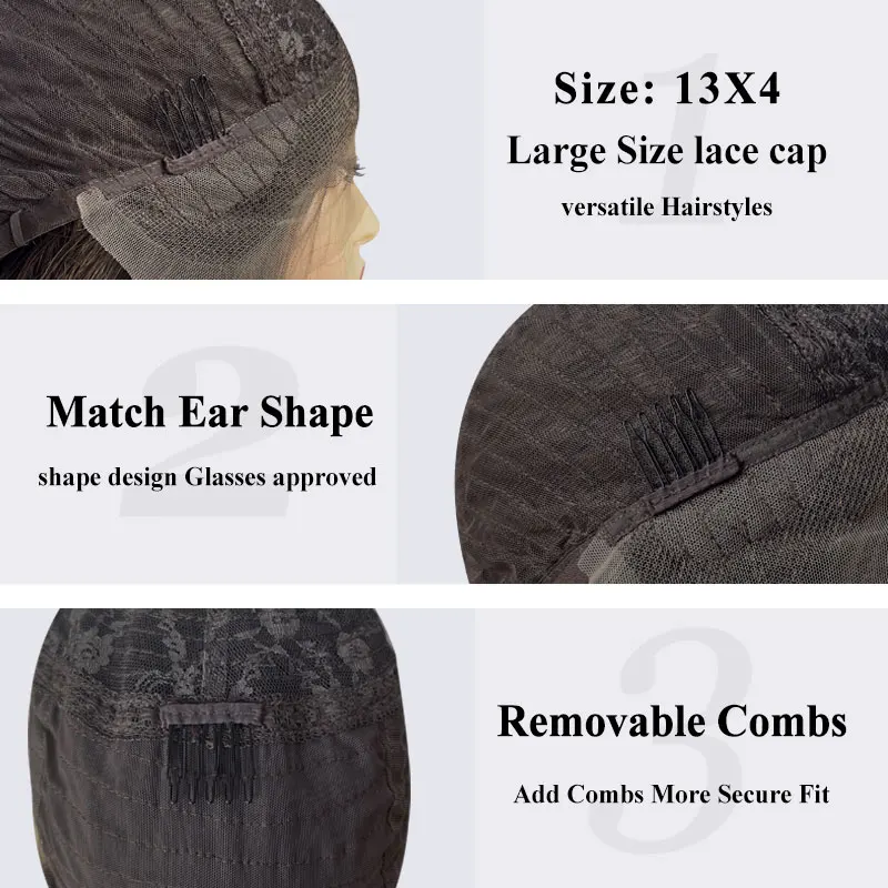 Synthetic Hair Ash Blonde Highlight Color Short Straight Bob Lace Front Wigs 13x4Lace Frontal Wig For Women Long Wig Dark Roots