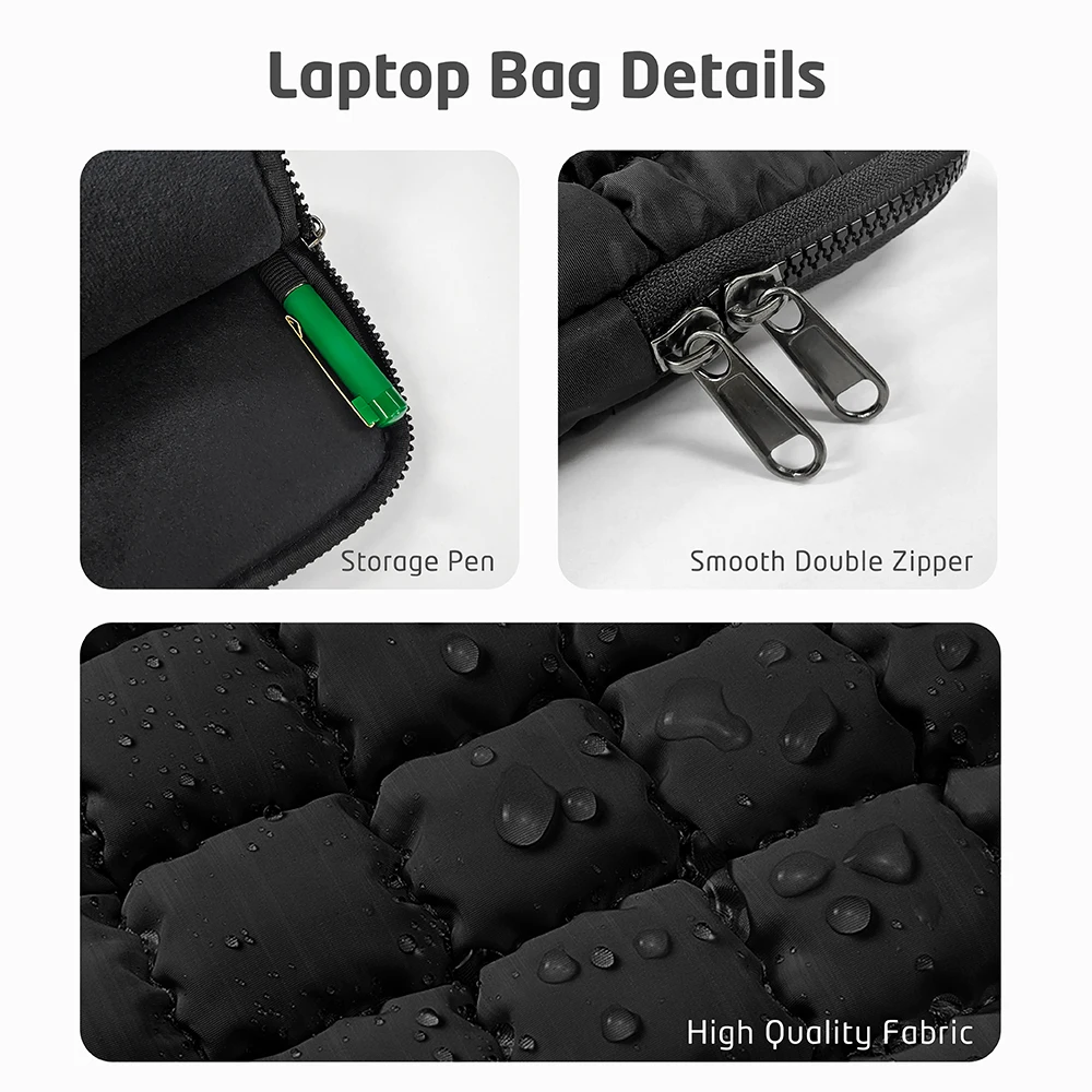 Quilted Puffy Laptop and Tablet Sleeve - Comfortable Protective Notebook Bag