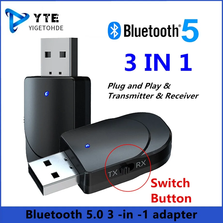 YIGETOHDE Bluetooth 5.0 Audio Receiver Transmitter 2 In 1 Dual Output USB Computer TV Car Adapter For PC Cellphones Headphone