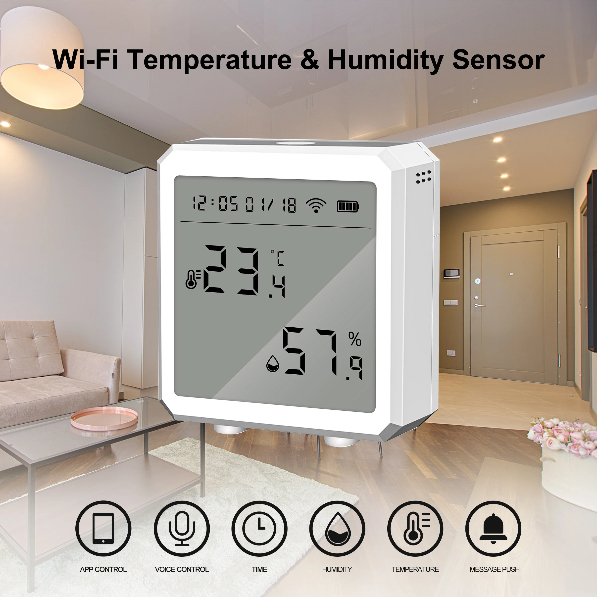 Tuya Smart WiFi Temperature and Humidity Sensor With Alarm Room